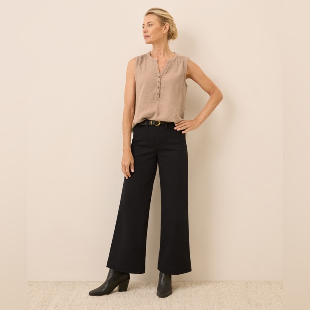 Pact Organic Cotton Stretch Twill Wide Leg Black Pant Size S 28” length
